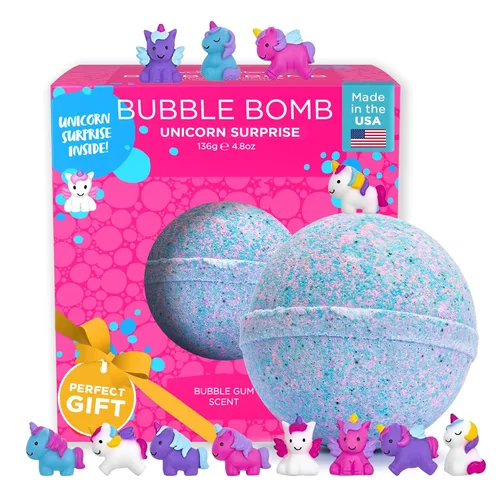 Bombas de baño de unicornio para niñas con juguetes esponjosos sorpresa en el interior de Two Sisters - Grandes bombas de burbujas para niños -