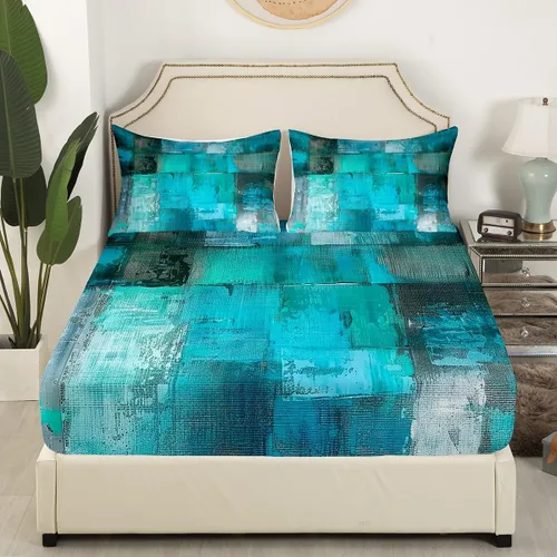 Miniatura 3 de Erosebridal Juego de sábanas de color negro con diseño de grunge azul, juego de sábanas abstractas de acuarela degradada, tamaño individual, teñido