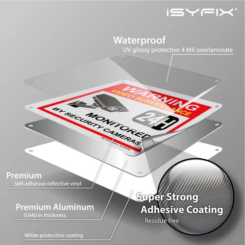 Miniatura 3 de iSYFIX Señal de advertencia de videovigilancia – 1 paquete de 1 paquete reflectante plateado de 7 x 6 pulgadas – 100% libre de óxido de aluminio