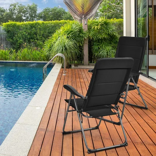 Miniatura 8 de S AFSTAR Sillas plegables para patio, juego de 4 sillas portátiles con reposabrazos y respaldos ajustables para césped, piscina, balcón (4)