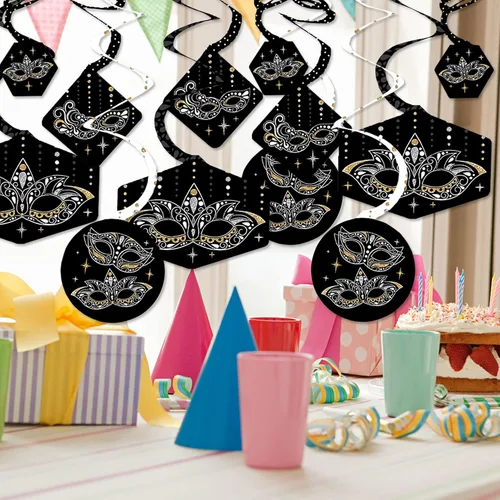 Miniatura 2 de Big Dot of Happiness Máscara veneciana para colgar en fiestas, diseño de remolinos, juego de 40