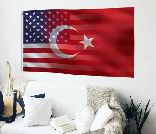 Miniatura 4 de Bandera híbrida turco-americana de 3 x 5 pies: pancarta 100% poliéster, ojales de latón y cabecera de lona fuerte, para uso en exteriores
