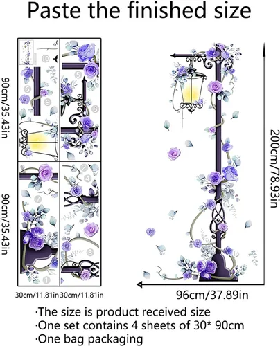 Miniatura 3 de Streetlight - Adhesivo de pared grande de 37.8 x 78.7 pulgadas, diseño floral de sacinora Streetlight, vinilo extraíble para sala de estar