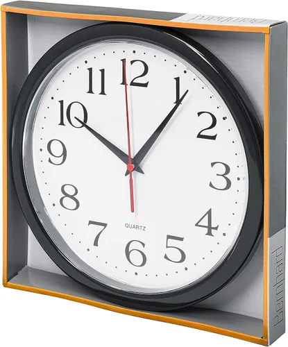 Miniatura 5 de Bernhard Products Reloj de pared negro silencioso sin marcas de tictac de 25,4 cm, de cuarzo, funciona con batería, redondo, fácil de leer