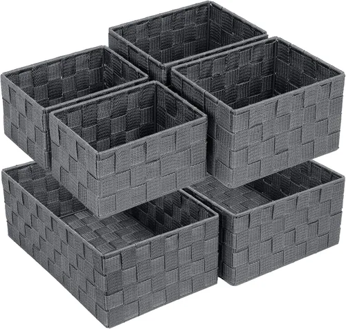 Miniatura 14 de Posprica Caja de almacenamiento tejida, cubo, cesta, contenedor, organizador divisor para cajón, armario, estante, aparador (blanco)