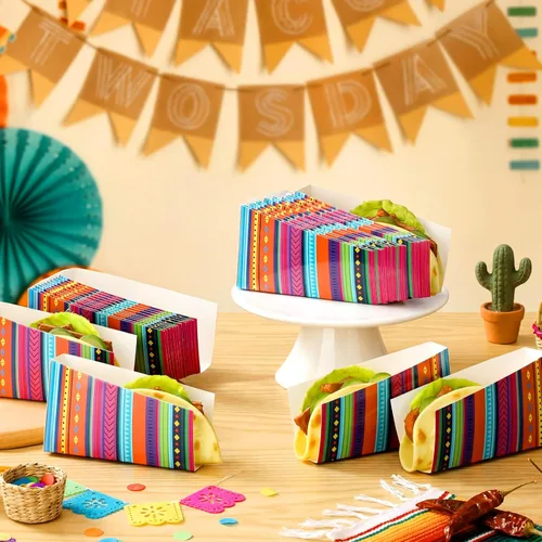 Miniatura 5 de 50 piezas de Taco Nights Mexican Cinco De Mayo Party Taco Holder Mexican Nacho Popcorn Bandejas sin ensamblar Snack Soporte de papel desechable