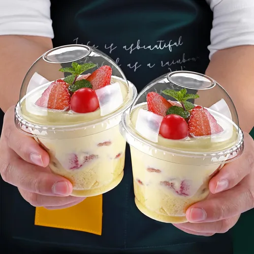 Miniatura 7 de Panxxsen 100 vasos de plástico transparente de 8 onzas con tapas de cúpula sin agujero, tazas de parfait desechables con tapas de cúpula, taza