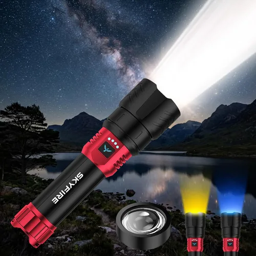Miniatura 10 de SKYFIRE - Linternas recargables de alto lúmenes, 10000 linterna súper brillante con zoom, 4 modos, impermeable, luz LED táctica para camping