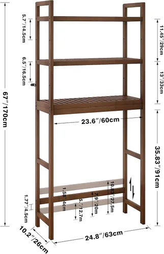 Miniatura 3 de SMIBUY Estante de almacenamiento de baño, estante organizador de bambú sobre el inodoro, ahorro de espacio de inodoro independiente con estantes