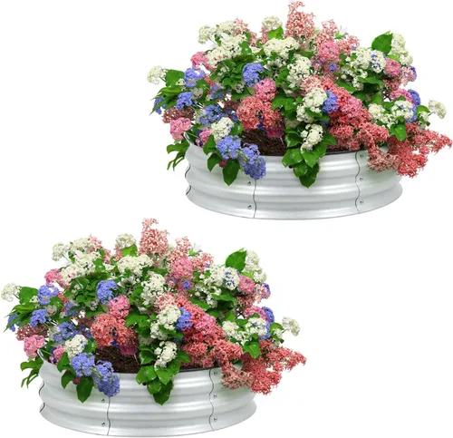 Miniatura 14 de BPS Cama de jardín elevada de metal, paquete de 2 macetas galvanizadas de 2.5 pies de diámetro, cajas de jardín elevadas para macetas de flores