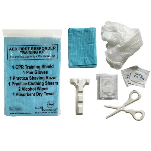 MCR Medical Paquete de 10 kit de entrenamiento de primera respuesta AED de lujo con maquinilla de afeitar, tijeras y más