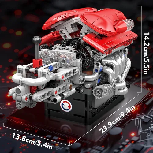 Miniatura 7 de Mould King 10226 FE Supercar V12 Kit de construcción de motor con caja de cambios, modelo mecánico de más de 863 piezas con transmisión de múltiples