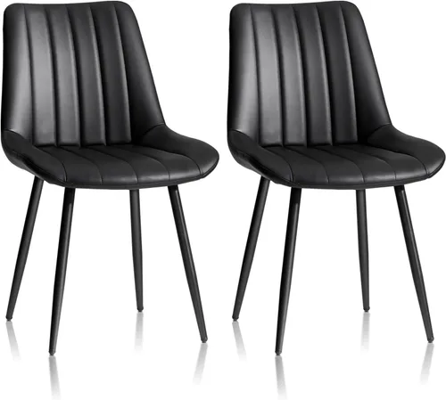 CLIPOP Juego de 2 sillas de comedor, sillas de comedor de piel sintética con asiento tapizado, cojín cómodo con respaldo alto, patas de metal, silla