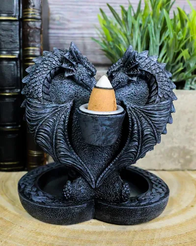 Miniatura 7 de Ebros Gift Guardian of Faux Stone Celtic Heart Tomb Altar Romántico Doble Dragón Cono de reflujo Incienso en cascada Humo Piscina Cascada Quemador