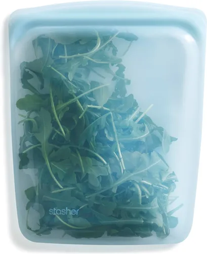 Miniatura 14 de Bolsa de almacenamiento de alimentos reutilizable de silicona premium Stasher de medio galón, color negro, apta para microondas, sous vide