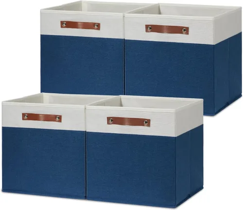 Miniatura 6 de HNZIGE Juego de 4 cubos de almacenamiento de tela, organizadores plegables para estantes, hogar, cubos decorativos para el hogar, juguetes, armario