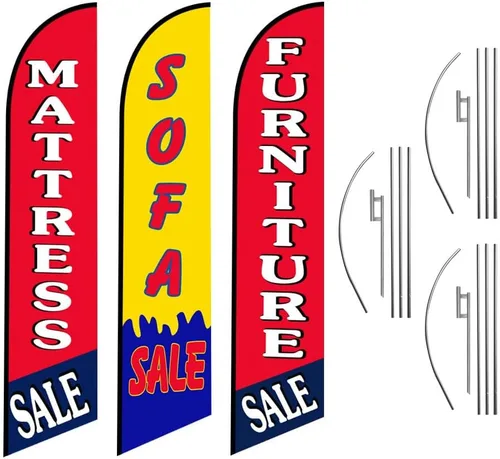 Miniatura 7 de Paquete publicitario de 3 kits de bandera de plumas y estacas para el suelo, venta de colchones, venta de muebles, venta de sofás Kits de banderas