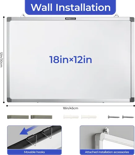 Miniatura 5 de M&G Pizarra blanca magnética de borrado en seco para pared, pizarra blanca pequeña de 18 x 12 pulgadas con 2 marcadores y 2 imanes y 1 borrador