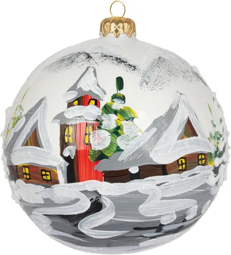 Miniatura 62 de Adorno navideño de capilla azul con soporte, bola de vidrio soplado polaco pintada a mano, bola extra grande de 8 pulgadas/200mm, adorno de fe eterna