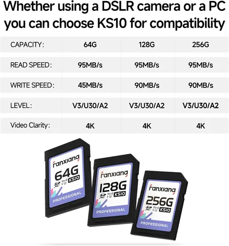 Miniatura 6 de fanxiang Tarjeta de memoria SDXC de 64 GB, UHS-I, C10, U3, V30, video Full HD y 4K, hasta 100/45 MB/s de lectura/escritura, para entusiastas