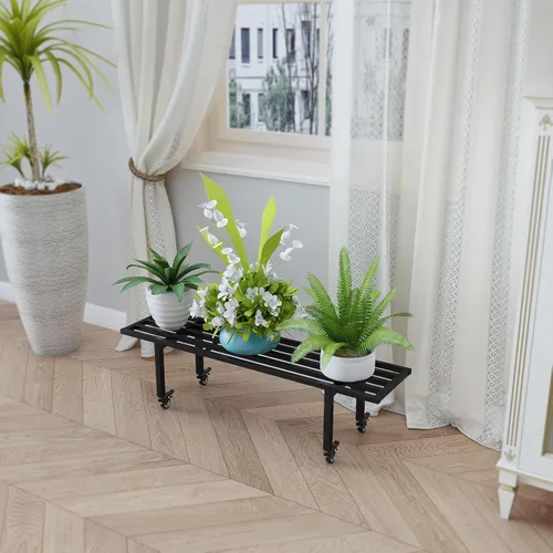Miniatura 7 de Zhongma Soporte de metal para plantas de un nivel con ruedas, (35.43 pulgadas de largo x 8.66 pulgadas de ancho x 10.3 pulgadas de alto) soporte