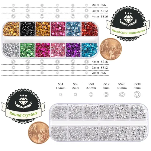 Miniatura 4 de Dos paquetes de diamantes de imitación de parte trasera plana, 4520 piezas de diamantes de imitación coloridos para arte de uñas, cristal colorido +