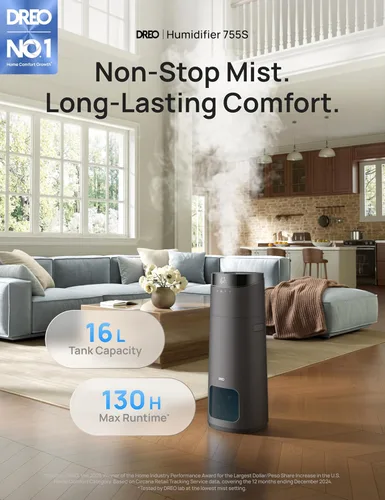 Miniatura 2 de DREO Humidificador inteligente de 16 L para habitación grande, 1000 pies cuadrados, humidificadores de aire de niebla fría de 130 horas para Gris