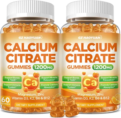 Miniatura 21 de Gomitas de citrato de calcio - Suplementos de 1200 mg de calcio en gomitas para mujeres y hombres con vitamina D3, K2, magnesio, zinc de alta