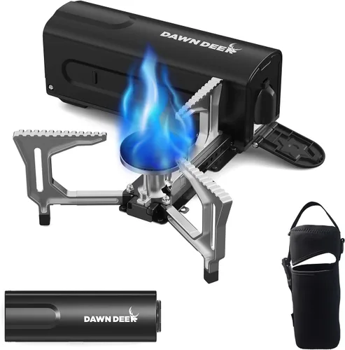 Estufa de casete portátil con bolsa de almacenamiento delicada, estufa de campamento plegable, estufa de campamento compacta, quemador de gas butano