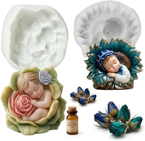2PCS Baby Flower Aroma Stone Mold Set, Silicone Mold for Diffuser Stone, Plaster Mold, Gypsum Casting Mold, Car Air Freshener Ornament Mold, Floral