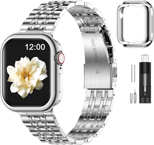 Miniatura 20 de MioHHR - Correa compatible con Apple Watch de 49 mm Ultra 3/2/1, correa de metal de acero inoxidable sólida para iWatch 49 mm Series Ultra 3/2/1