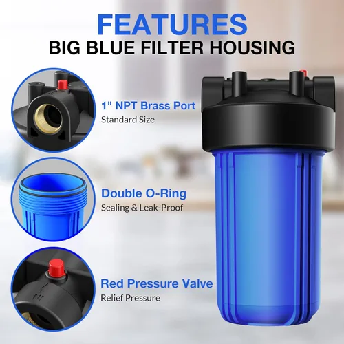 Miniatura 2 de SimPure Carcasa del filtro de agua para toda la casa (DB10P), carcasa universal de filtro de sedimentos y carbón de 10" x 4.5", sistema