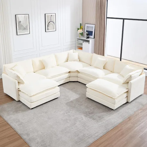 Miniatura 26 de Sofá modular modular con otomano: sofá moderno en forma de L de 76.7 pulgadas, cómodo sofá biplaza, sofá de 3 plazas de felpilla con almohada