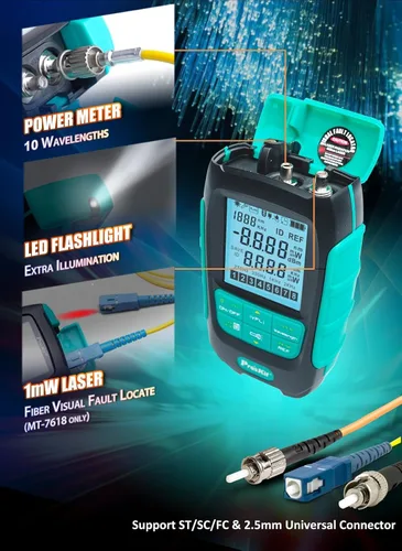 Miniatura 5 de Pro'sKit Tool Solutions MT-7617 Mini Palm 2 en 1 Medidor de potencia óptica de fibra óptica Medidor de potencia compacto Soporte de 10 longitudes
