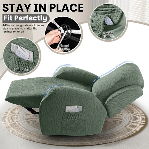 Miniatura 3 de VANSOFY Fundas para sillas reclinables, 4 piezas, elásticas, de tela jacquard, suave funda para silla reclinable, protector de muebles con parte