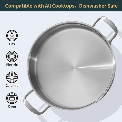 Miniatura 4 de Yeksum Sartén para Saltear, Sartén para Saltear de Acero Inoxidable de Tres Capas de 7 Cuartos, Sartén Profunda para Freír de 12 Pulgadas con Tapa