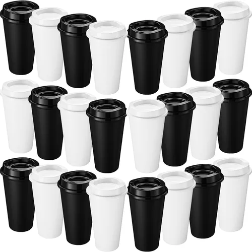 Miniatura 10 de Honeydak Paquete de 30 tazas de café reutilizables de 16 onzas con tapas, botella de agua, taza de viaje para café helado, vasos de té de plástico