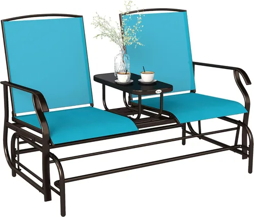 Miniatura 12 de Outsunny Banco deslizante para exteriores con mesa central, sofá de patio con estructura metálica, tela transpirable de malla y reposabrazos