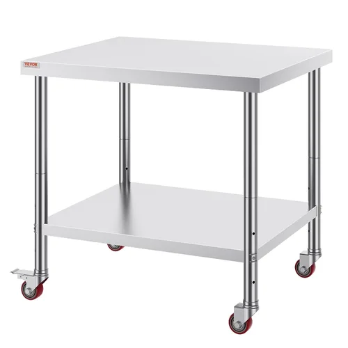 Miniatura 9 de Vevor Mesa de trabajo de acero inoxidable con ruedas de 24 x 12 x 32 pulgadas, mesa de preparación con 4 ruedas, mesa de trabajo resistente