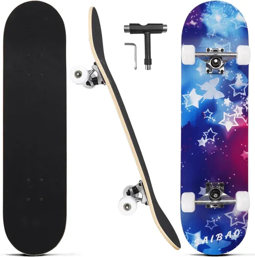 Patinetas para principiantes, adultos, jóvenes, adolescentes, niños o niñas, de 31 x 8 pulgadas, patinetas completas de 7 capas de madera de arce