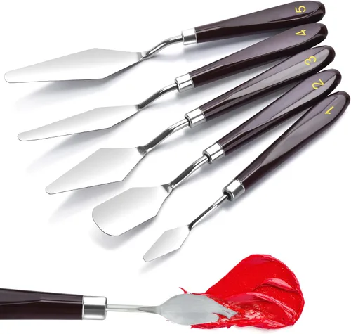 Juego de 5 cuchillos de paleta para pintura, suministros para aceite, pintura acrílica, decoración de pasteles, cuchillo de paleta de acero