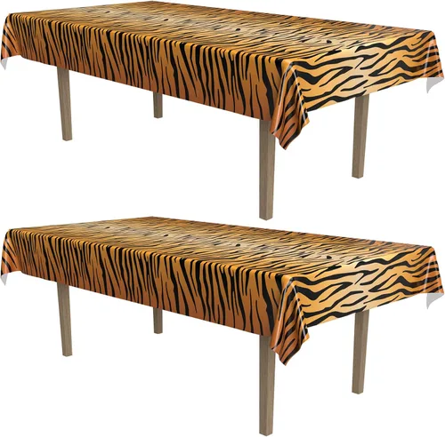 Miniatura 4 de Beistle Mantel con estampado de cebra, 54 x 108 pulgadas, 2 piezas, mantel de plástico, mantel con estampado de animales, decoraciones temáticas