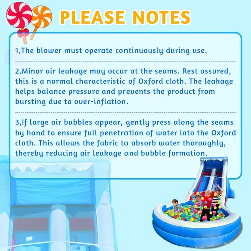 Miniatura 8 de Tobogán acuático inflable de grado para niños de 22 pies con gran piscina de salpicaduras, parque acuático azul resistente para niños con soplador