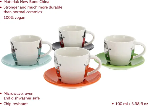 Miniatura 2 de BRISA VW Collection - Juego de 4 tazas de café y té y capuchino Volkswagen en T1 Autobús Campervan (frente de autobús/3.4 fl oz/3.4 fl oz)