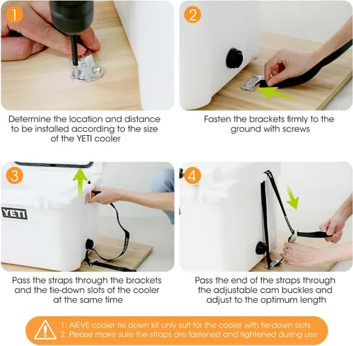 Miniatura 5 de Kit de correas de amarre para enfriador Aieve - Soporte de bloqueo de pecho de hielo - Accesorios para enfriador seguros para enfriadores YETI