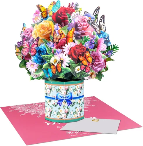 Miniatura 8 de Tarjeta emergente 3D floral colorida, tarjeta de felicitación de primavera para el día de la madre, Pascua, cumpleaños o aniversarios, tarjeta
