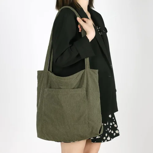 Miniatura 5 de WantGor Bolso de mano de pana para mujer, bolso de hombro grande, bolso casual de gran capacidad para compras, trabajo