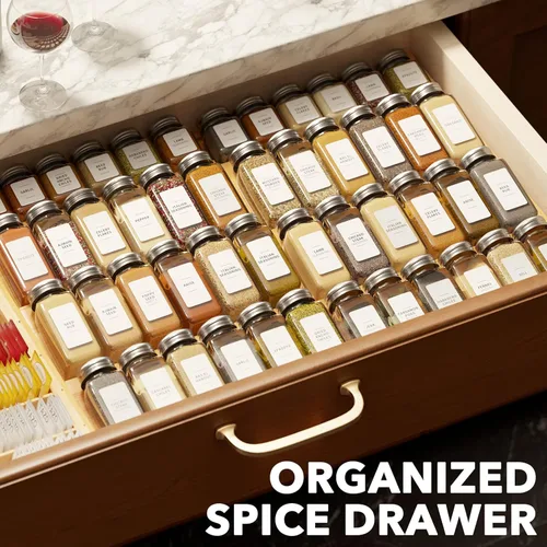 Miniatura 7 de SpaceAid Organizador de cajones de especias de bambú, (necesita cajón de 3 pulgadas de profundidad), estante de especias expandible de 4 niveles