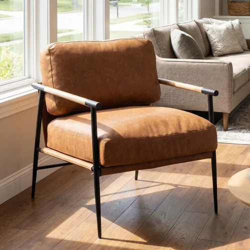Miniatura 17 de LukeAlon Silla decorativa de chenille de mediados de siglo, silla ultra suave para sala de estar con patas de metal, silla moderna de estar