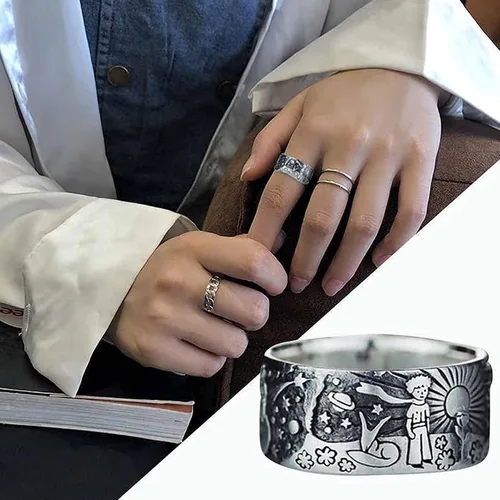Miniatura 2 de Anillo inspirador de The Little Prince Universe, anillo inspirador de anime, anillo de universo de sol de copo de nieve, para parejas jóvenes
